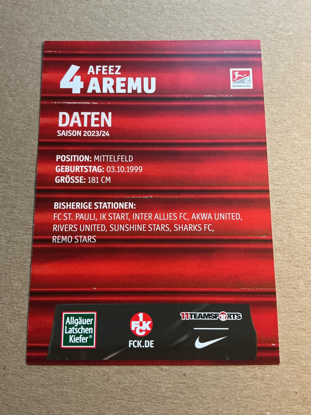 Afeez Aremu, Nigeria 🇳🇬 1.FC Kaiserslautern 2023/24 hand signed - Autographs-World