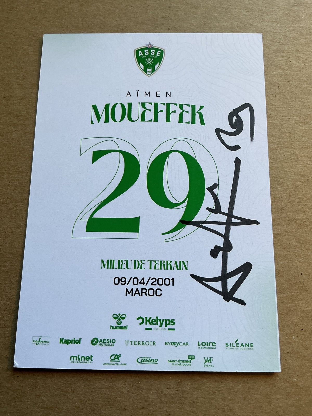 Aimen Moueffek, Morocco 🇲🇦 AS Saint-Etienne 2024/25 hand signed - Autographs-World