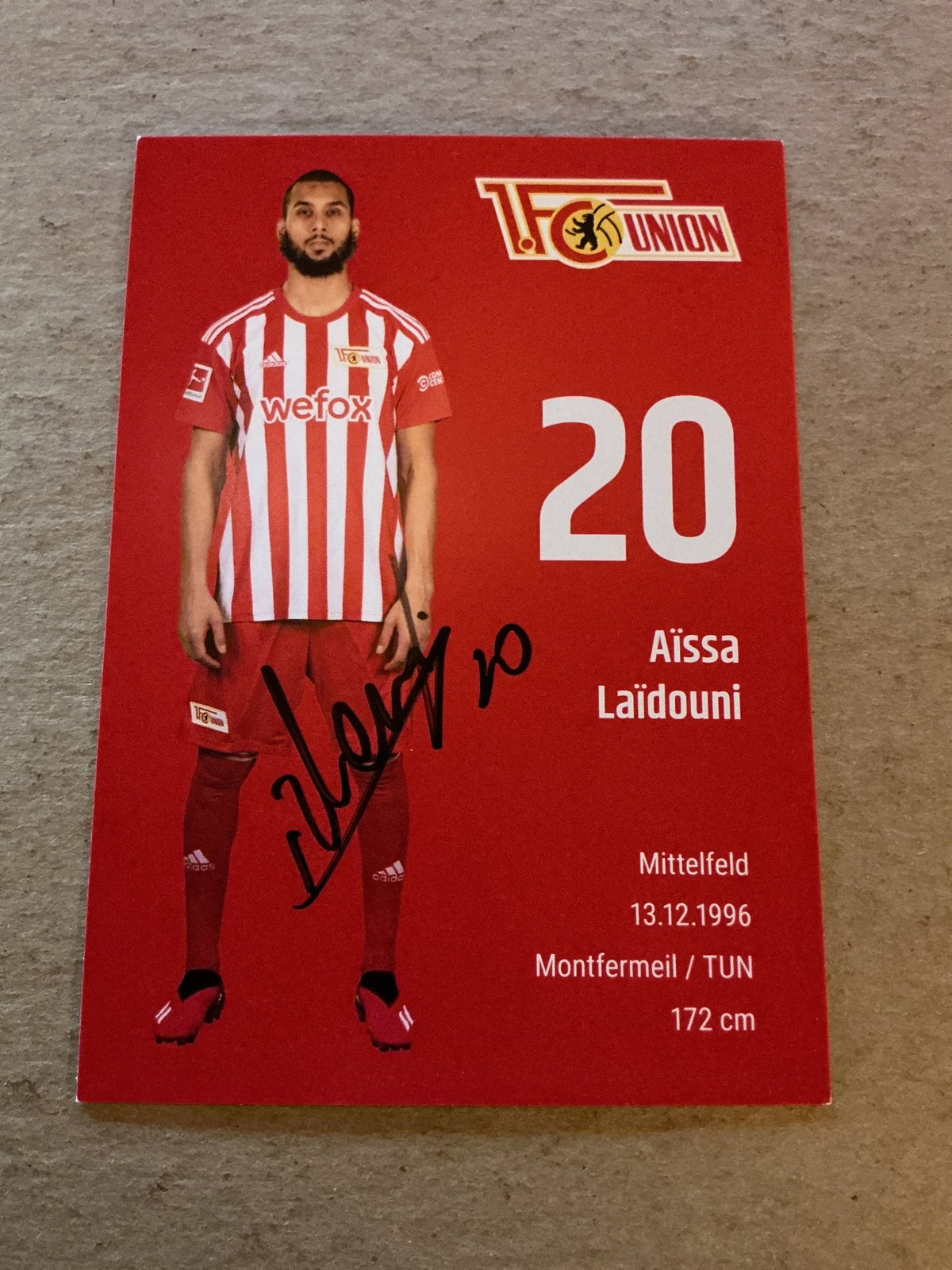Aïssa Laïdouni, Tunisia 🇹🇳 1.FC Union Berlin 2022/23 hand signed - Autographs-World