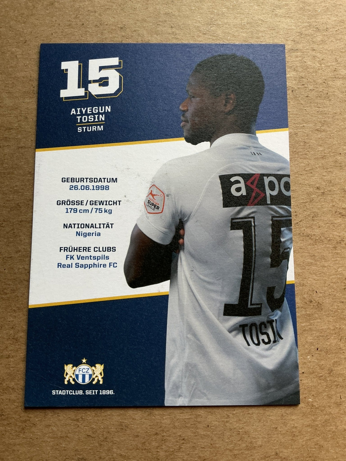 Aiyegun Tosun, Nigeria 🇳🇬 FC Zürich 2020/21 hand signed - Autographs-World