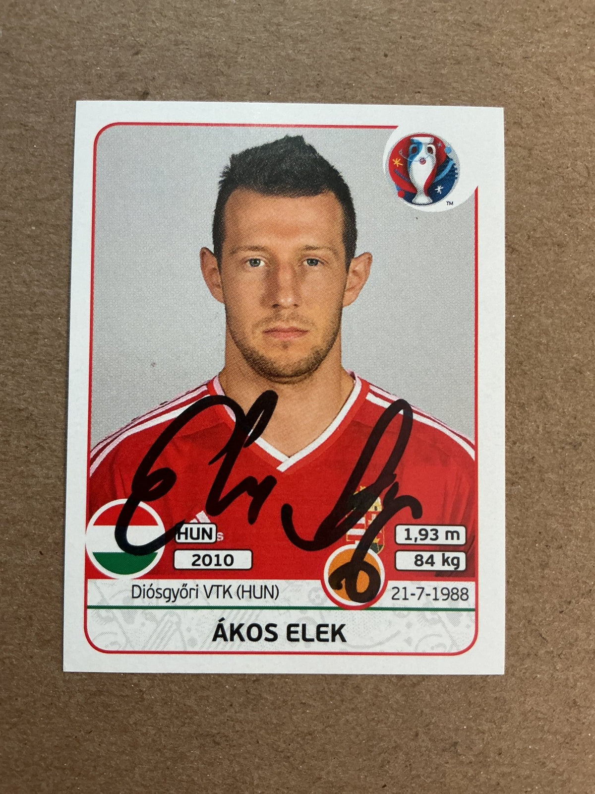 Ákos Elek, Hungary 🇭🇺 UEFA Euro 2016 Panini hand signed - Autographs-World