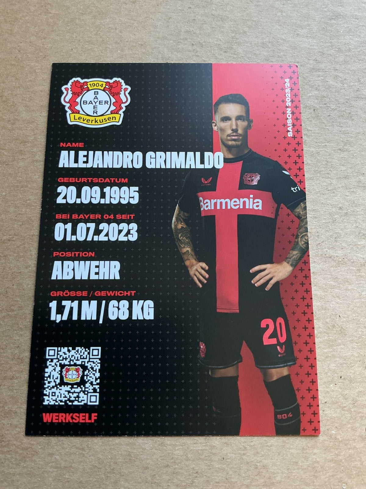 Alejandro Grimaldo, Spain 🇪🇸 Bayer 04 Leverkusen 2023/24 hand signed - Autographs-World