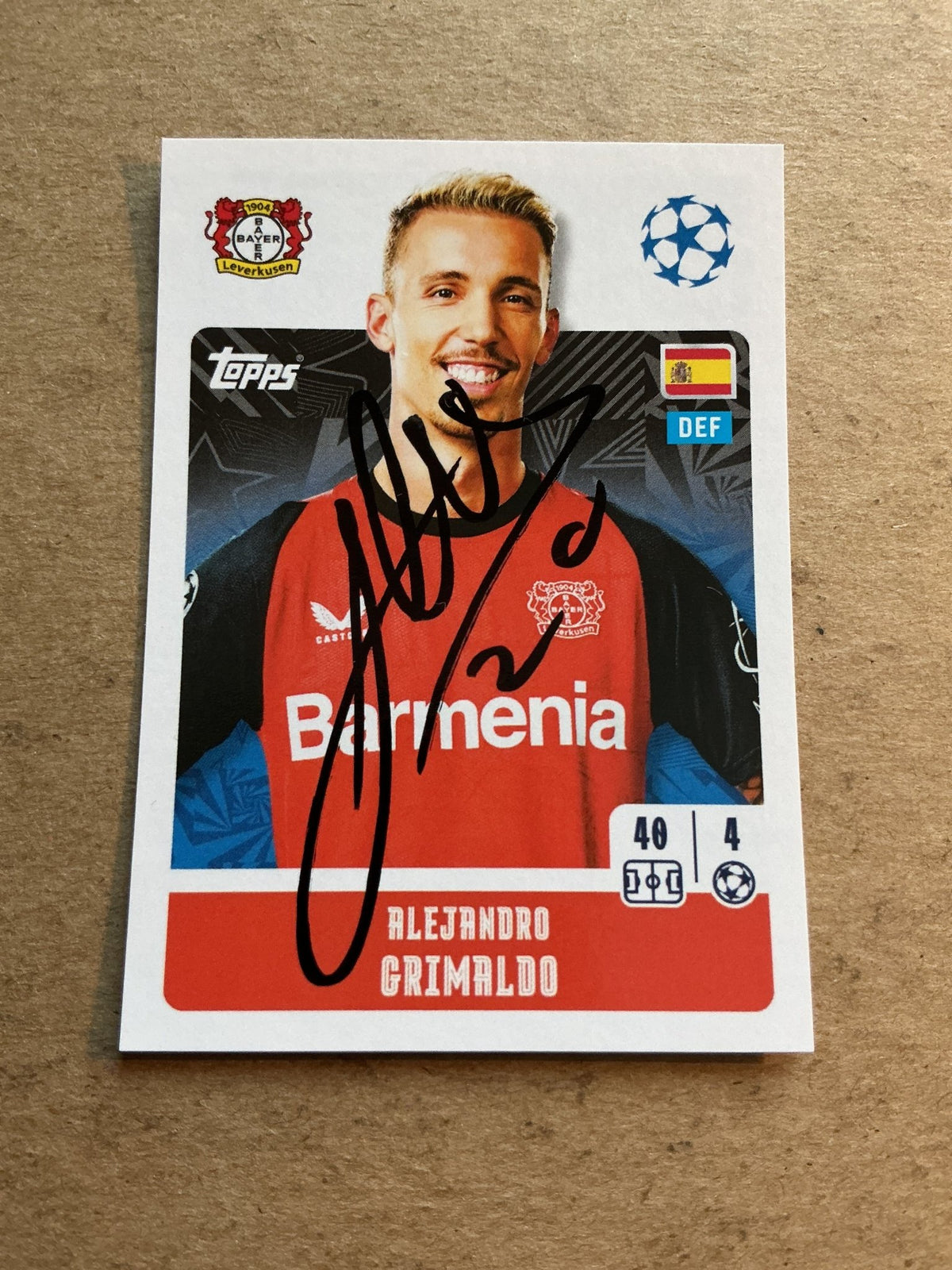 Alejandro Grimaldo, Spain 🇪🇸 Bayer 04 Leverkusen 2024/25 Topps hand signed - Autographs-World