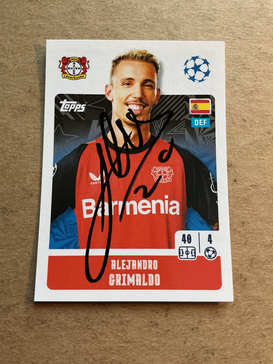 Alejandro Grimaldo, Spain 🇪🇸 Bayer 04 Leverkusen 2024/25 Topps hand signed - Autographs-World