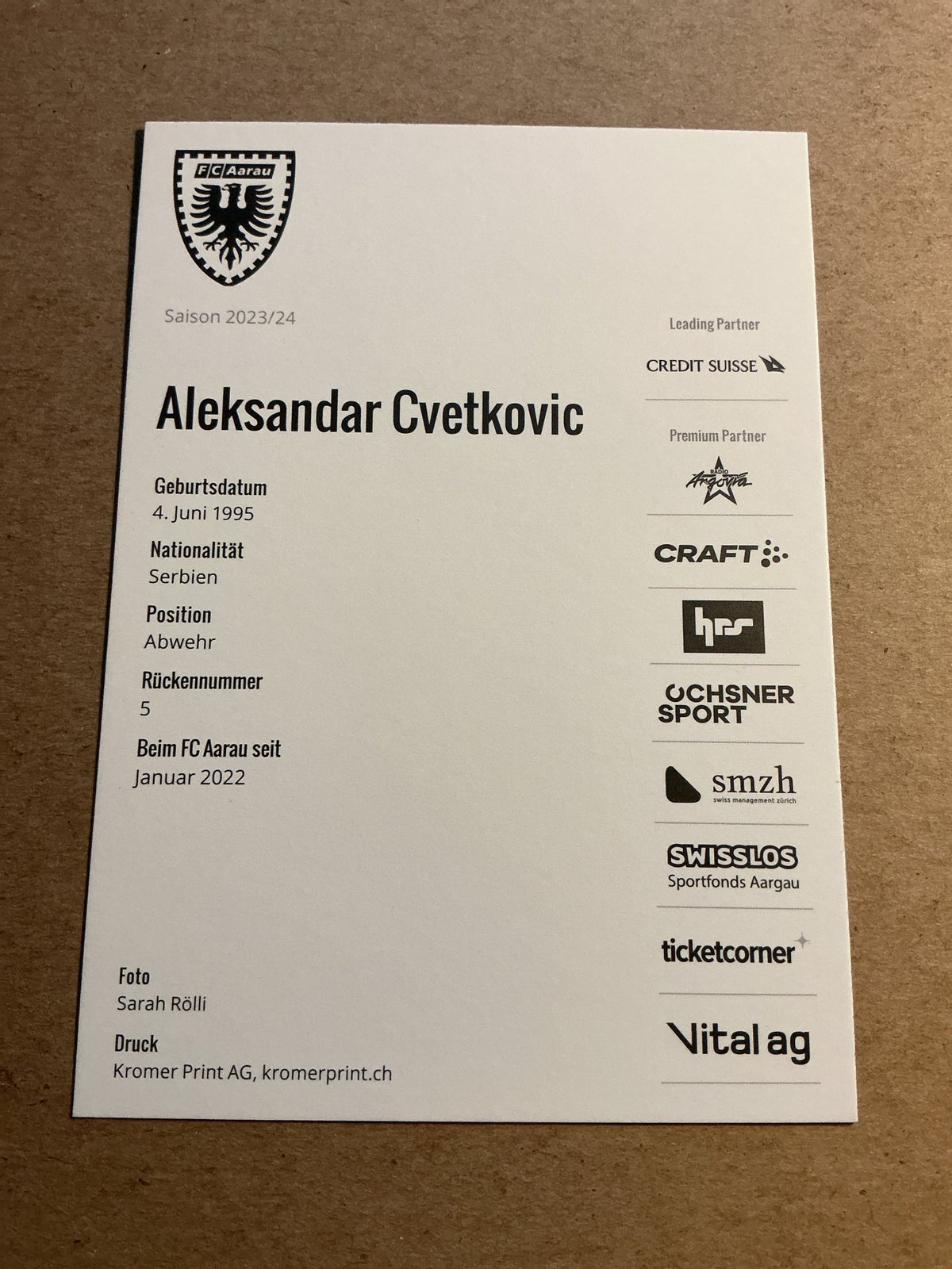 Aleksandar Cvetkovic, Serbia 🇷🇸 FC Aarau 2023/24 hand signed - Autographs-World