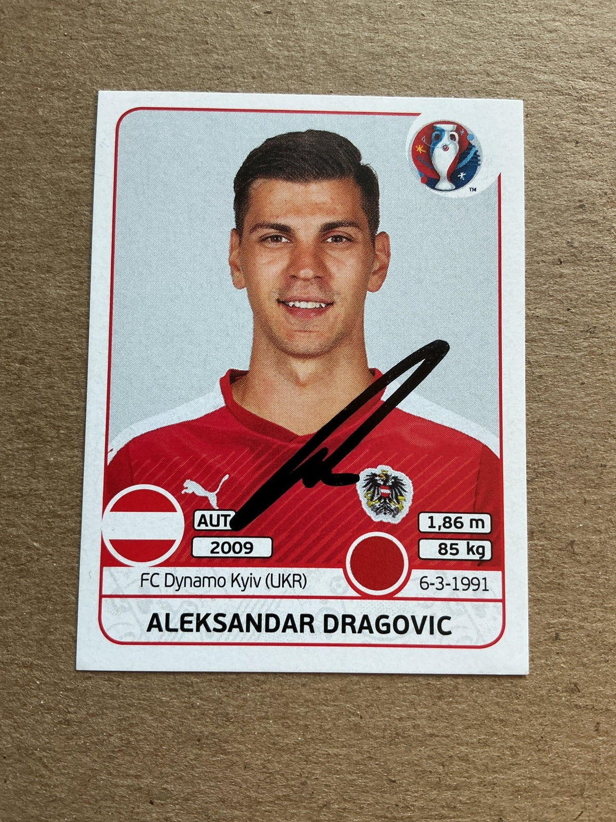 Aleksandar Dragovic, Austria 🇦🇹 UEFA Euro 2016 Panini hand signed - Autographs-World