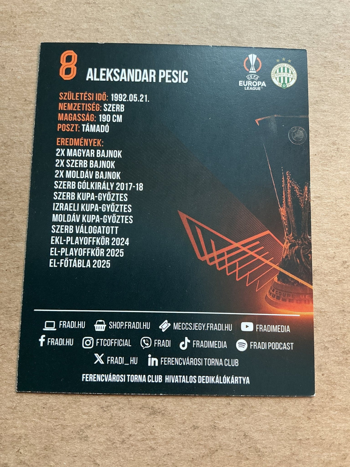 Aleksandar Pesić, Serbia 🇷🇸 Ferencvaros 2025/26 hand signed - Autographs-World