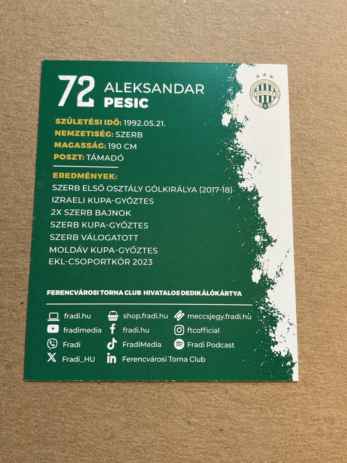 Aleksandar Pesic, Serbia 🇷🇸 Ferencváros TC 2023/24 hand signed - Autographs-World