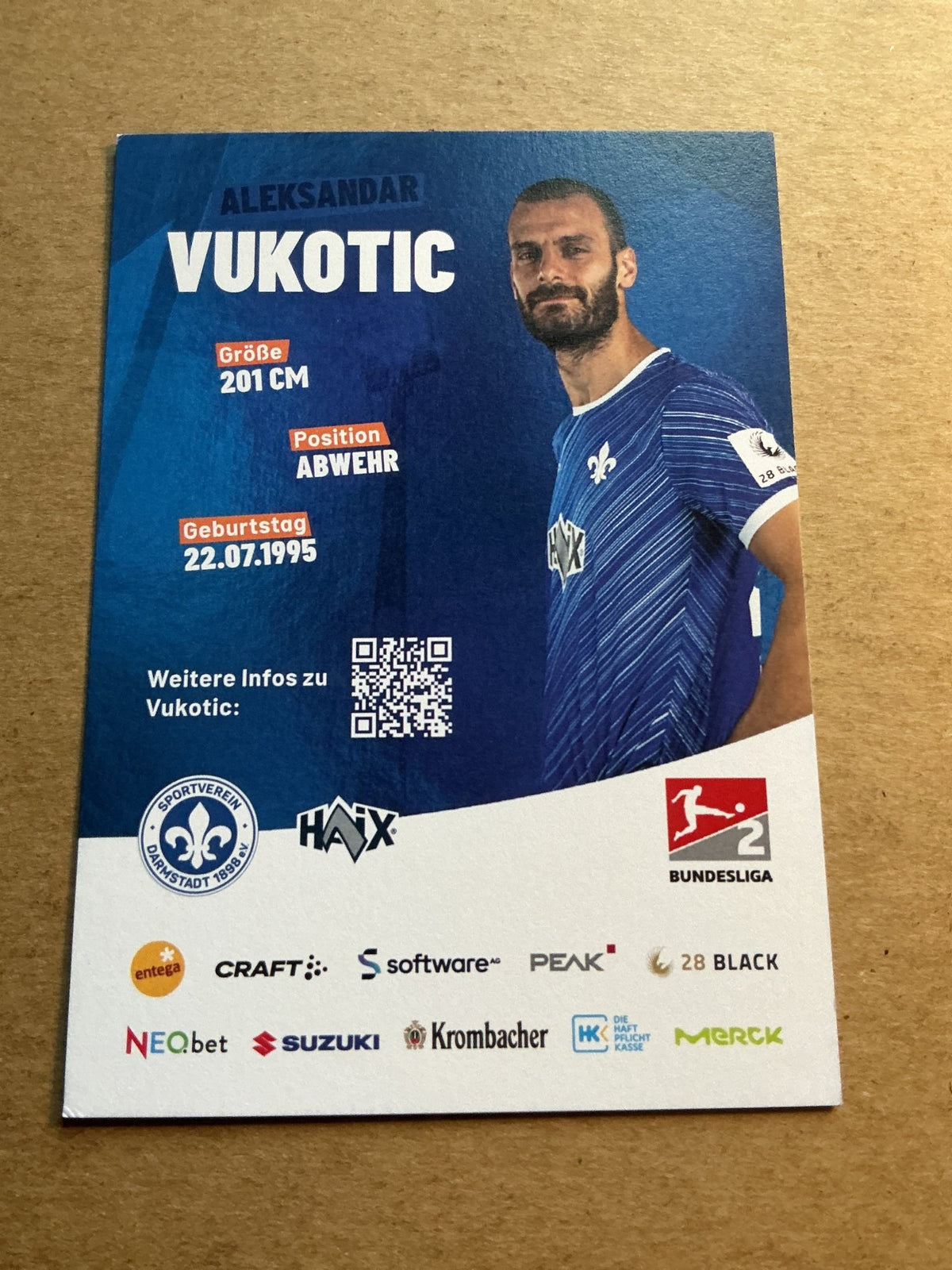 Aleksandar Vukotić, Serbia 🇷🇸 SV Darmstadt 98 2023/24 hand signed - Autographs-World