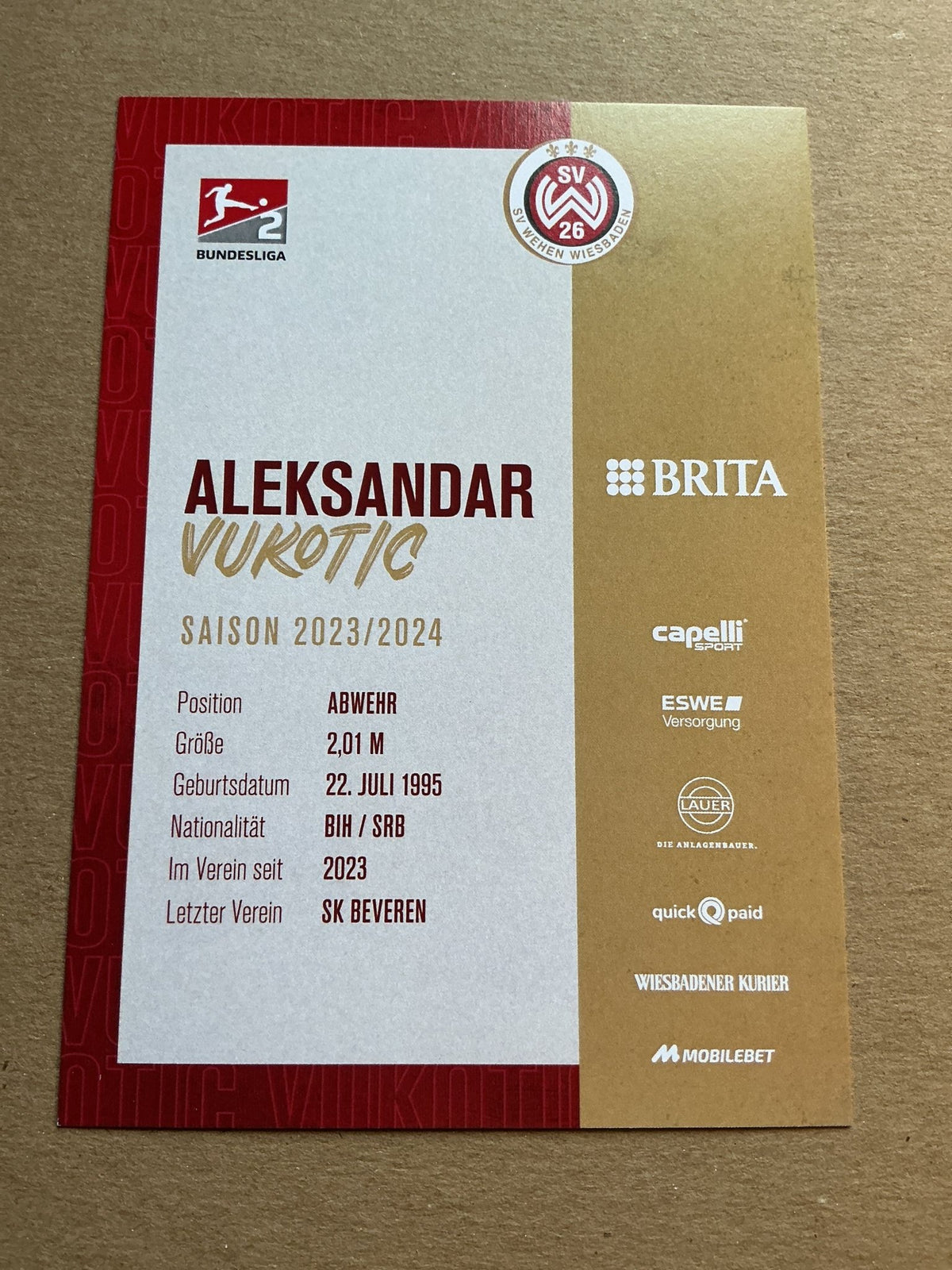 Aleksandar Vukotić, Serbia 🇷🇸 SV Wehen Wiesbaden 2023/24 hand signed - Autographs-World
