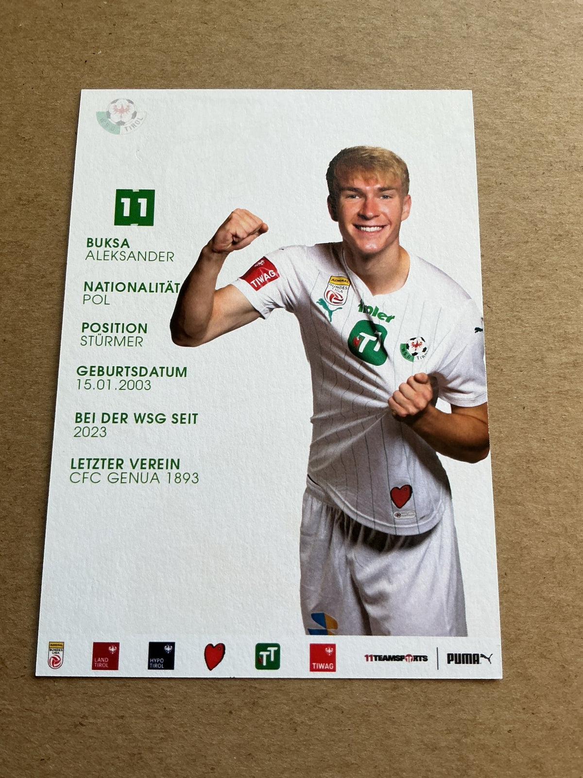 Aleksander Buksa, Poland 🇵🇱 WSG Tirol 2023/24 hand signed - Autographs-World