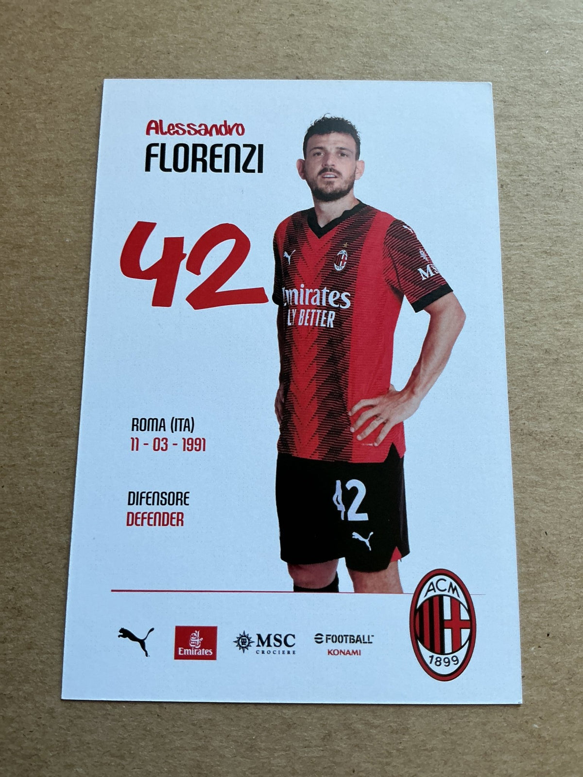 Alessandro Florenzi, Italy 🇮🇹 AC Milan 2023/24 hand signed - Autographs-World