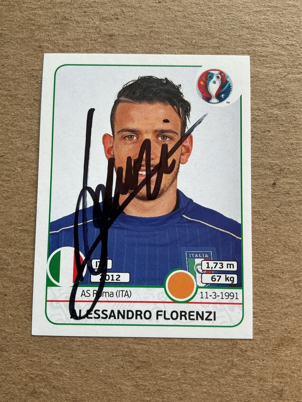 Alessandro Florenzi, Italy 🇮🇹 UEFA Euro 2016 Panini hand signed - Autographs-World