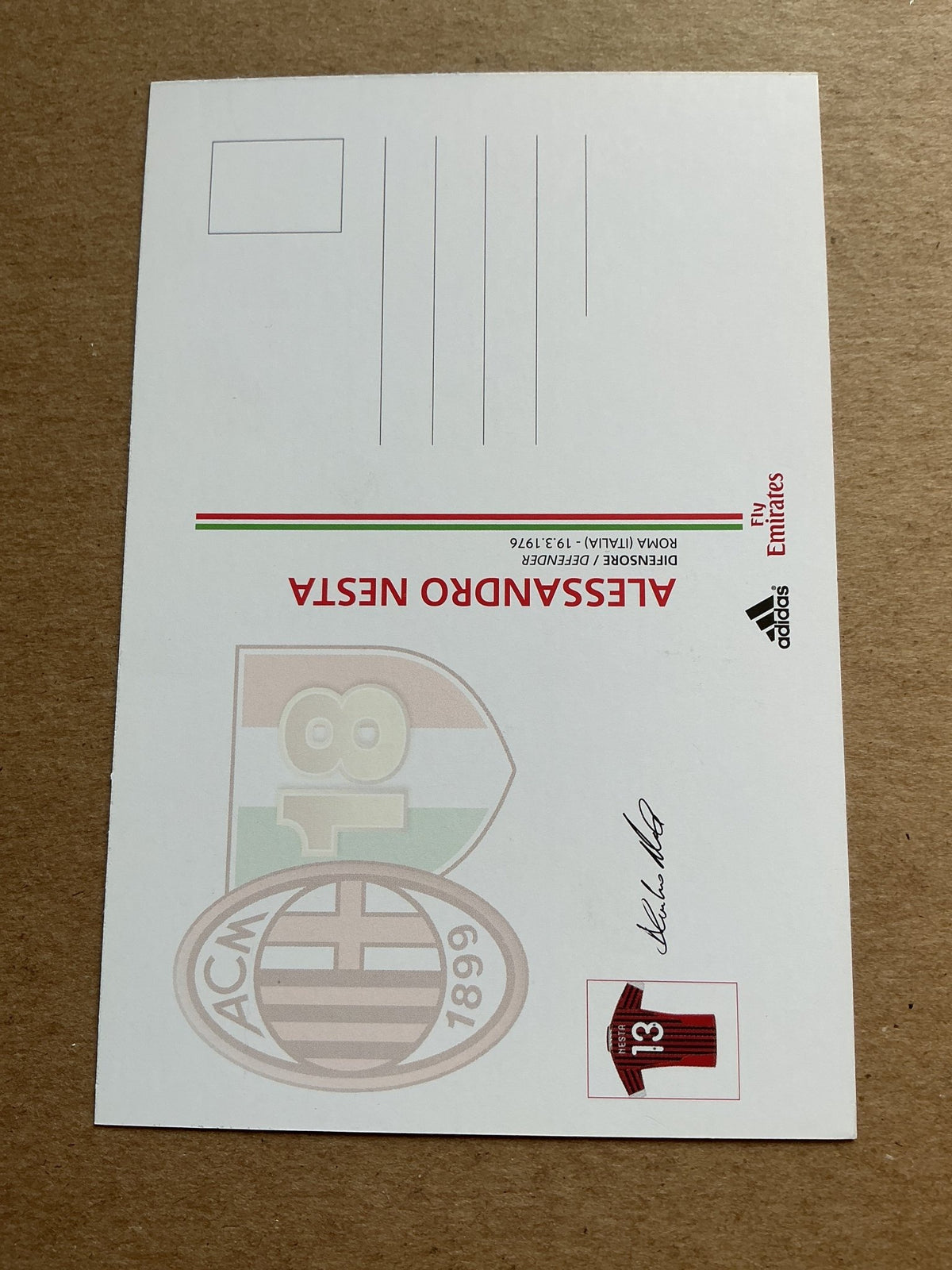 Alessandro Nesta, Italy 🇮🇹 AC Milan 2011/12 hand signed - Autographs-World