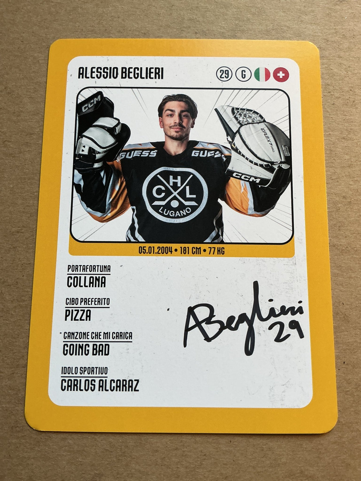 Alessio Beglieri, Italy 🇮🇹 HC Lugano 2025/26 hand signed - Autographs-World