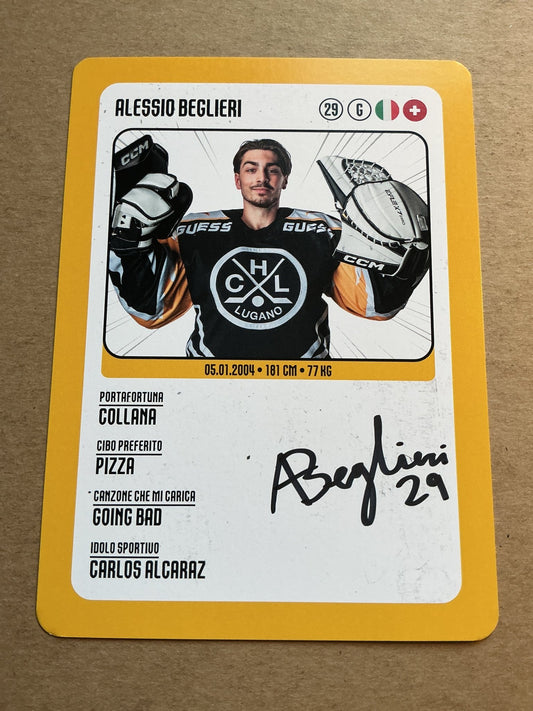 Alessio Beglieri, Italy 🇮🇹 HC Lugano 2025/26 hand signed - Autographs-World