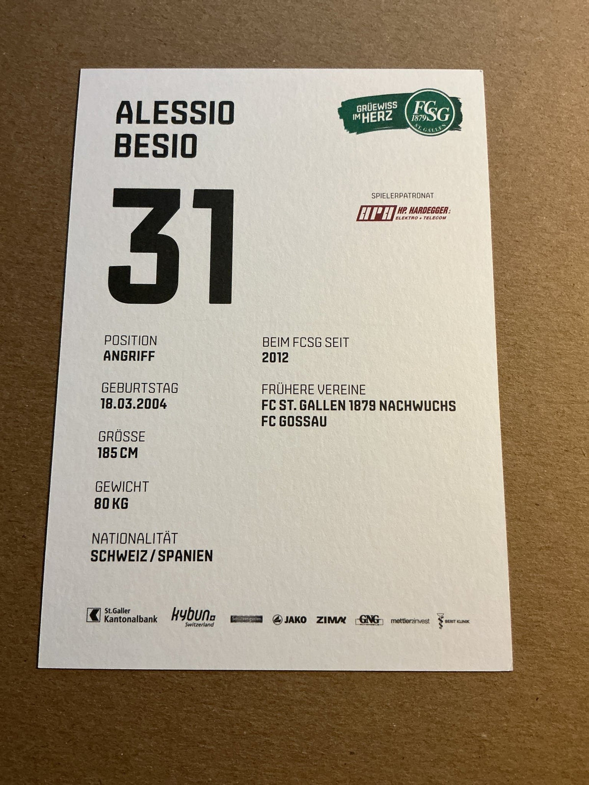 Alessio Besio, Switzerland 🇨🇭 FC St. Gallen 2021/22 hand signed - Autographs-World