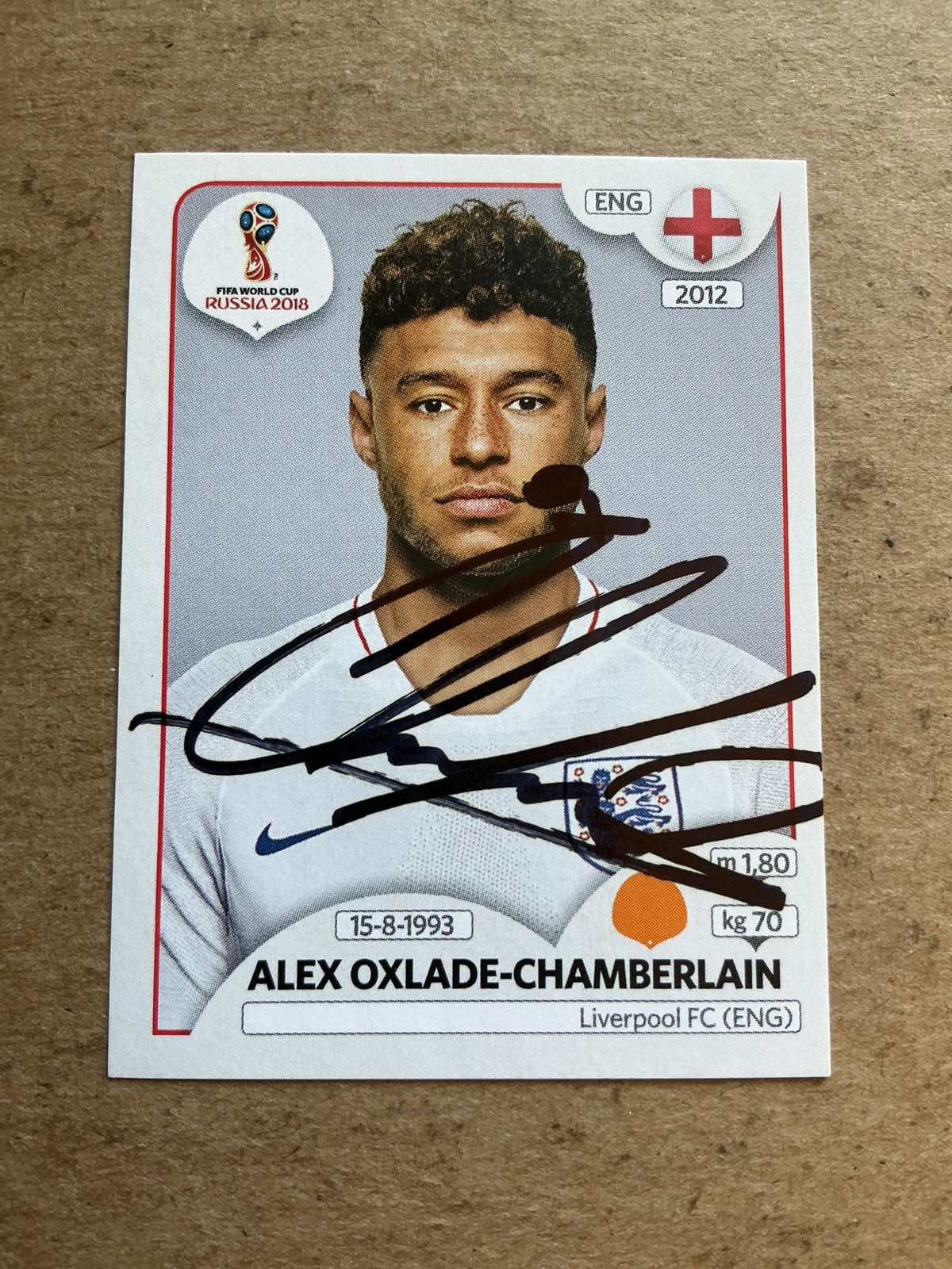 Alex Oxlade-Chamberlain, England 🏴󠁧󠁢󠁥󠁮󠁧󠁿 FIFA World Cup 2018 Panini hand signed - Autographs-World
