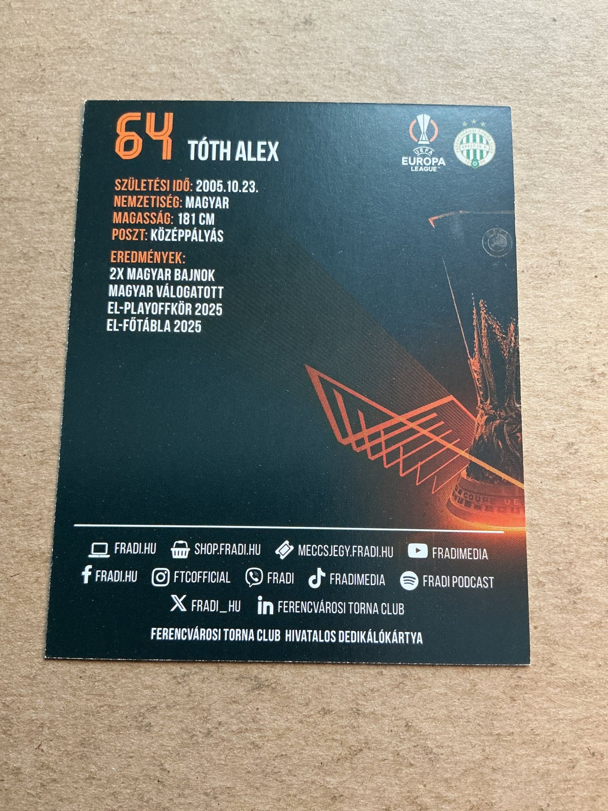 Alex Tóth, Hungary 🇭🇺 Ferencvaros 2025/26 hand signed - Autographs-World