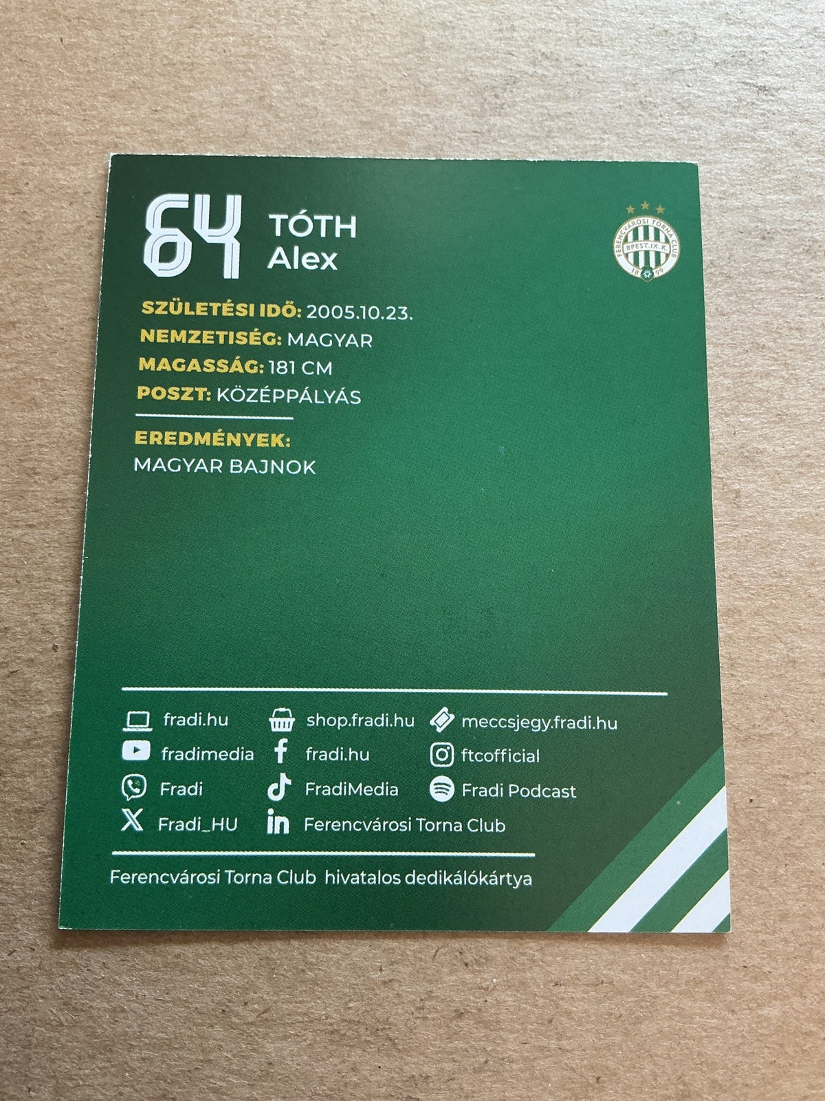 Alex Toth, Hungary 🇭🇺 Ferencvaros TC 2024/25 hand signed - Autographs-World