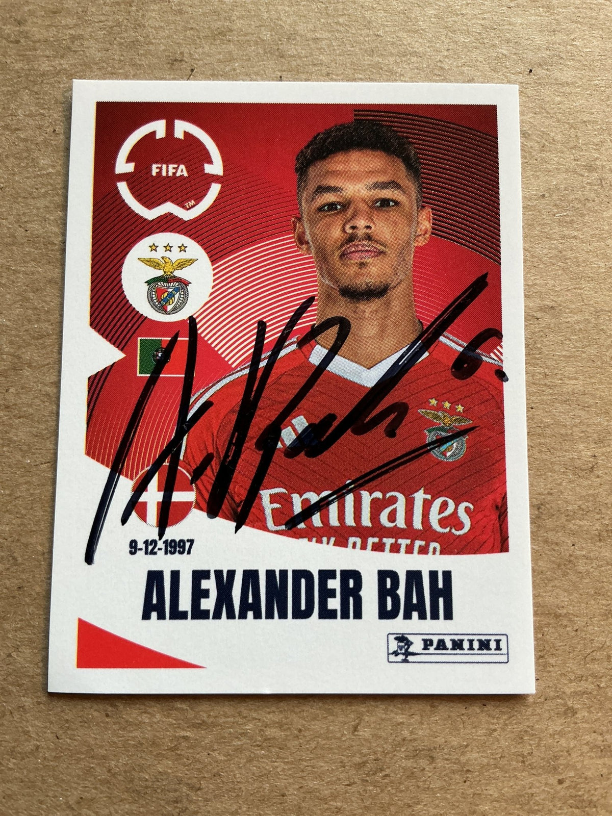 Alexander Bah, Denmark 🇩🇰 SL Benfica Club World Cup 2025 Panini hand signed - Autographs-World