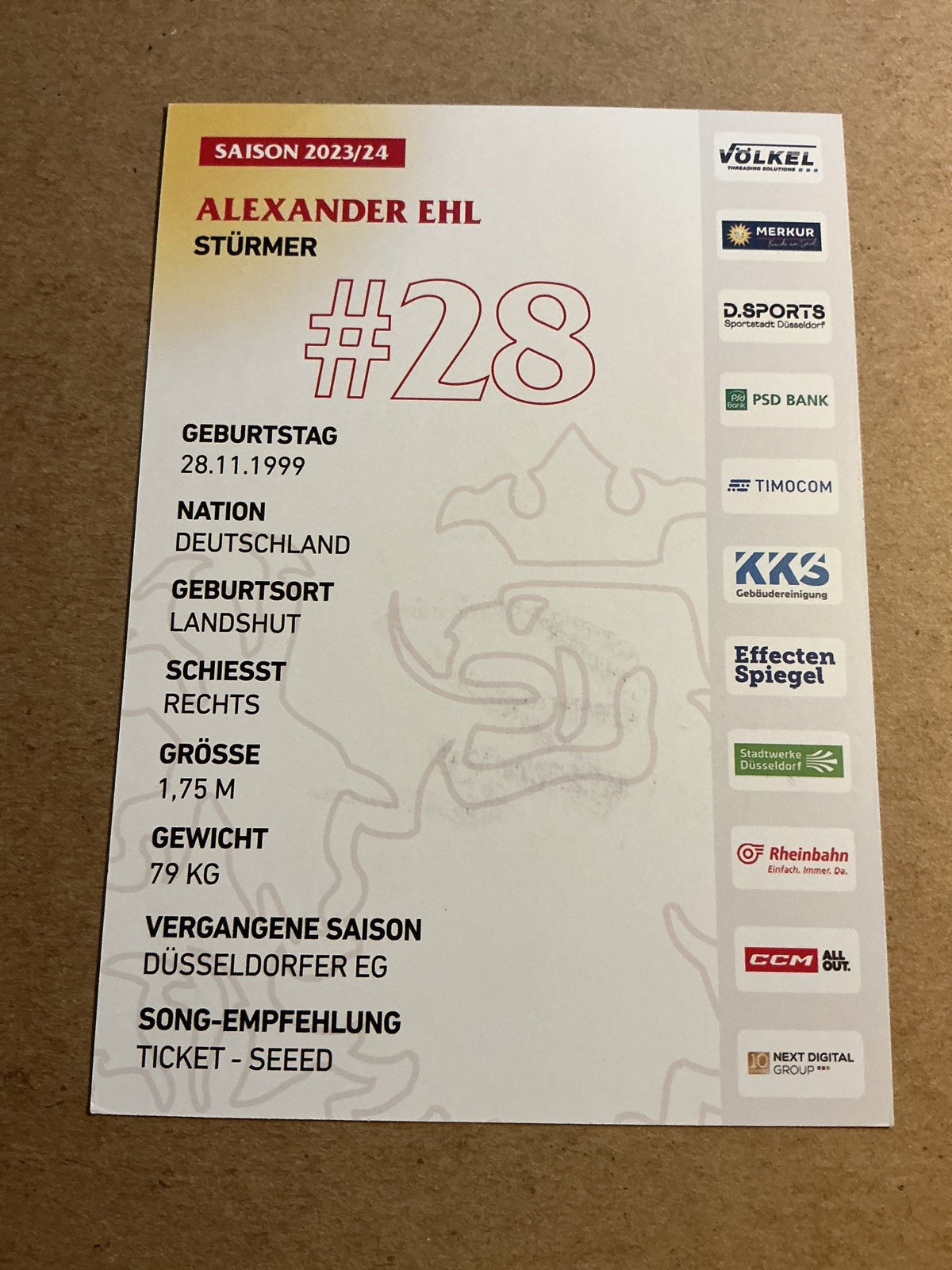 Alexander Ehl, Germany 🇩🇪 Düsseldorfer EG 2023/24 hand signed - Autographs-World