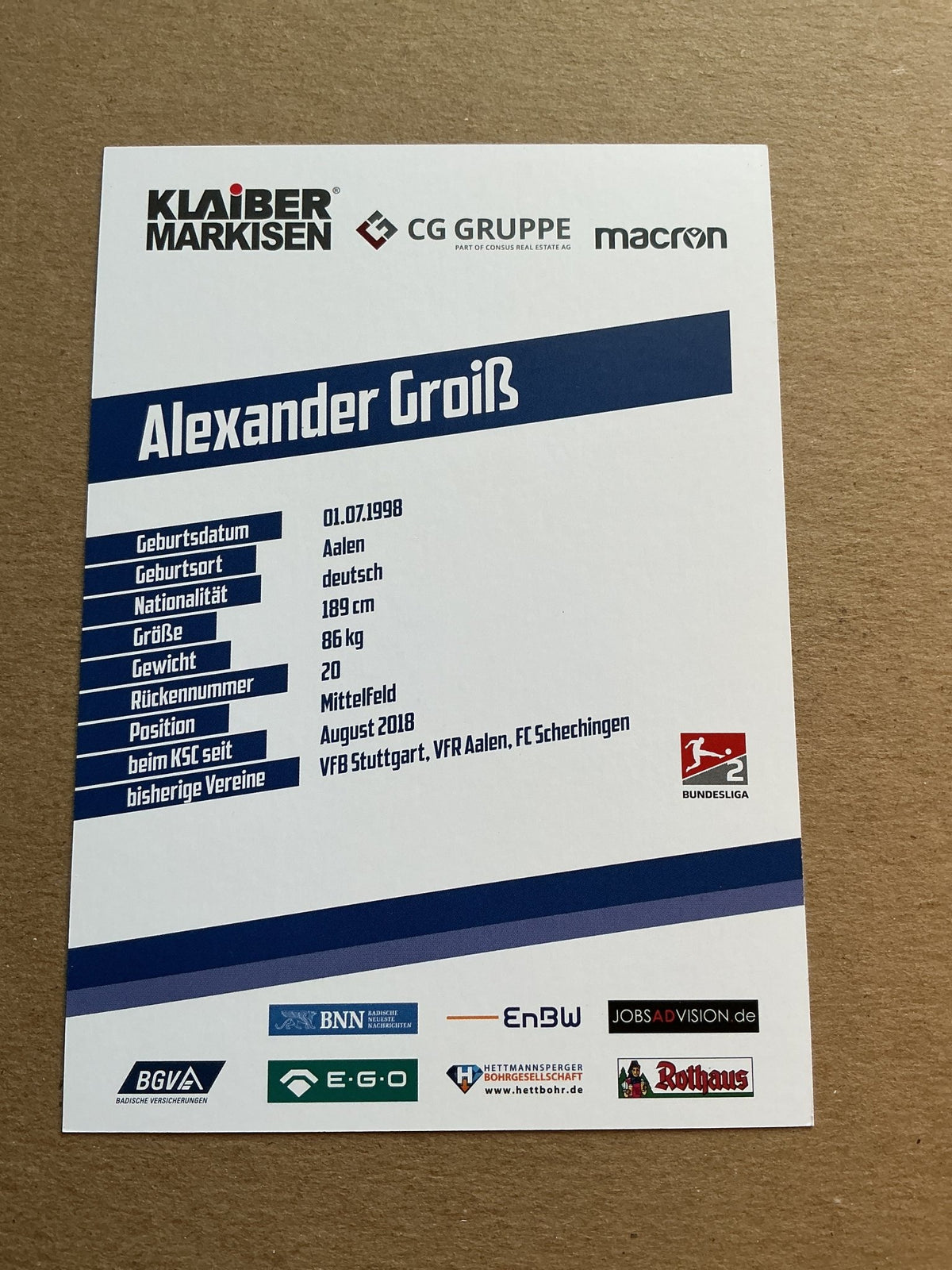 Alexander Groiss, Germany 🇩🇪 Karlsruher SC 2019/20 hand signed - Autographs-World