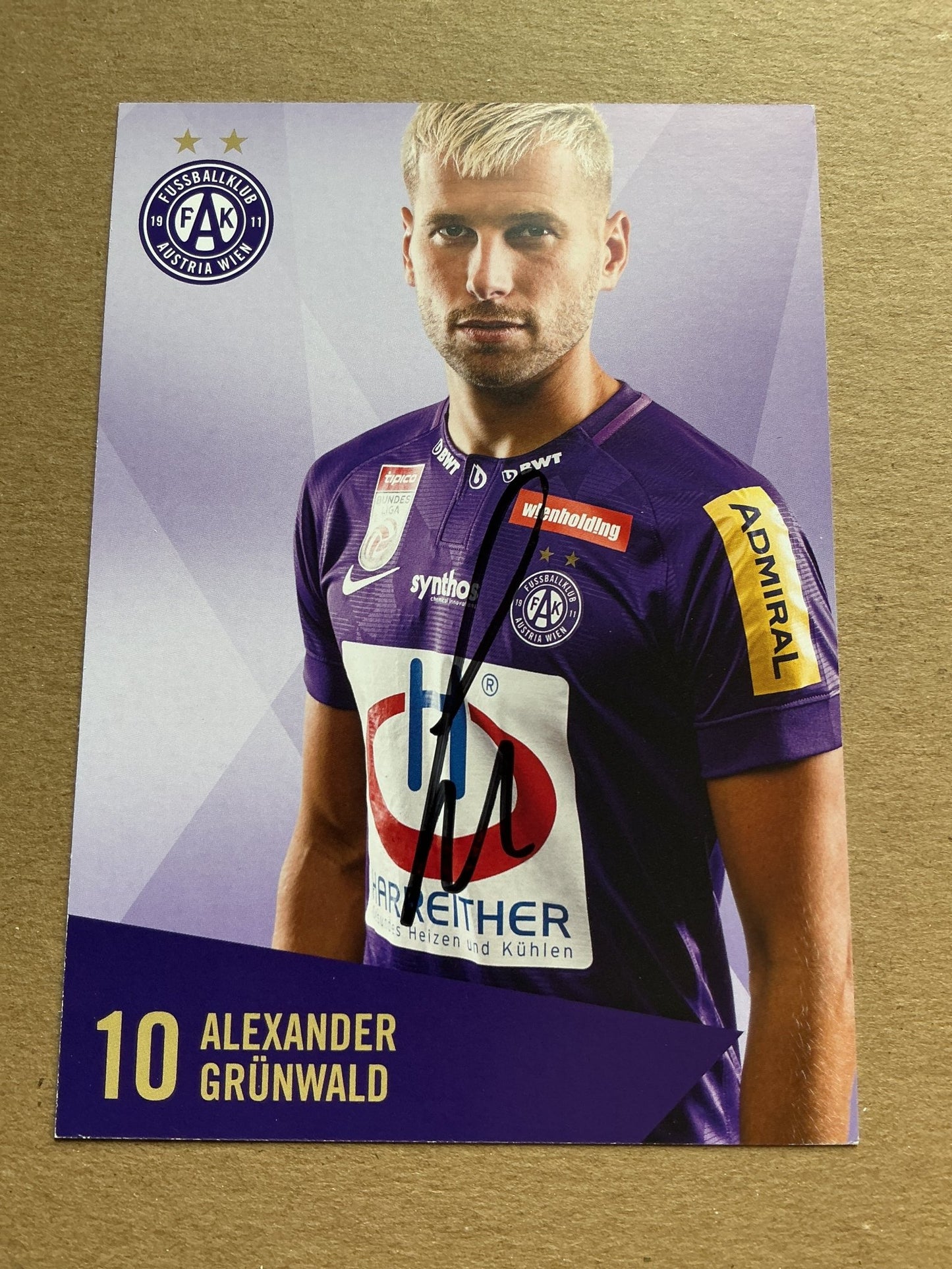 Alexander Grünwald, Austria 🇦🇹 Austria Wien 2019/20 hand signed - Autographs-World
