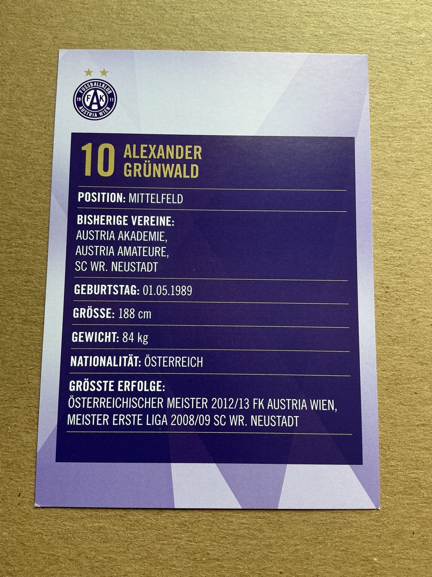 Alexander Grünwald, Austria 🇦🇹 Austria Wien 2019/20 hand signed - Autographs-World