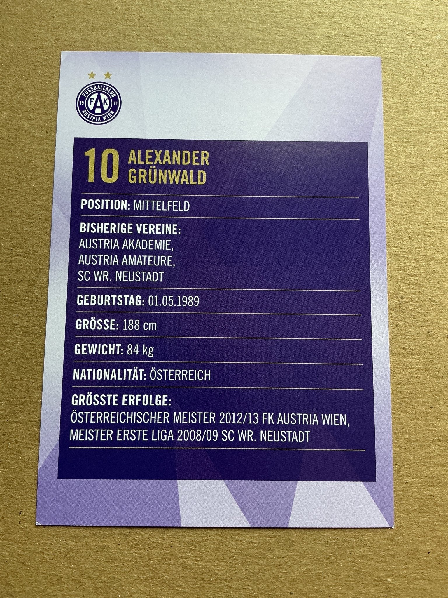 Alexander Grünwald, Austria 🇦🇹 Austria Wien 2019/20 hand signed - Autographs-World