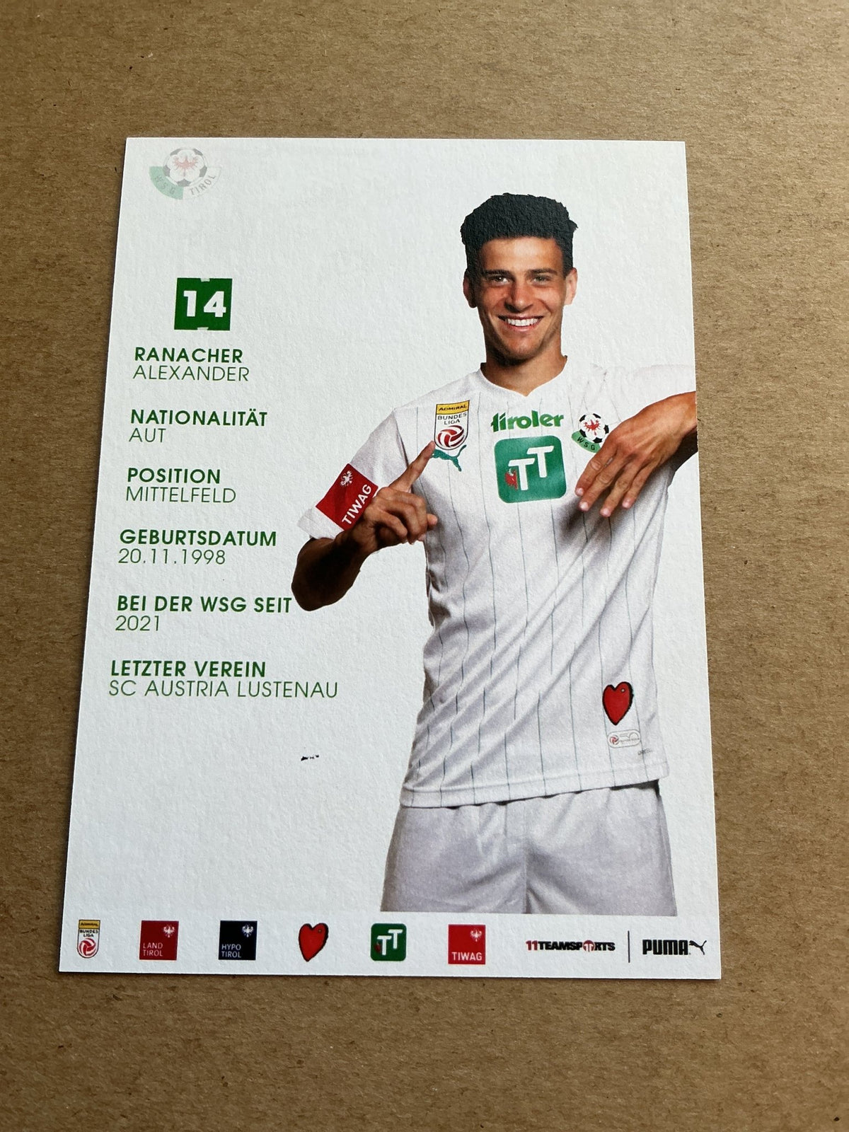 Alexander Ranacher, Austria 🇦🇹 WSG Tirol 2023/24 hand signed - Autographs-World