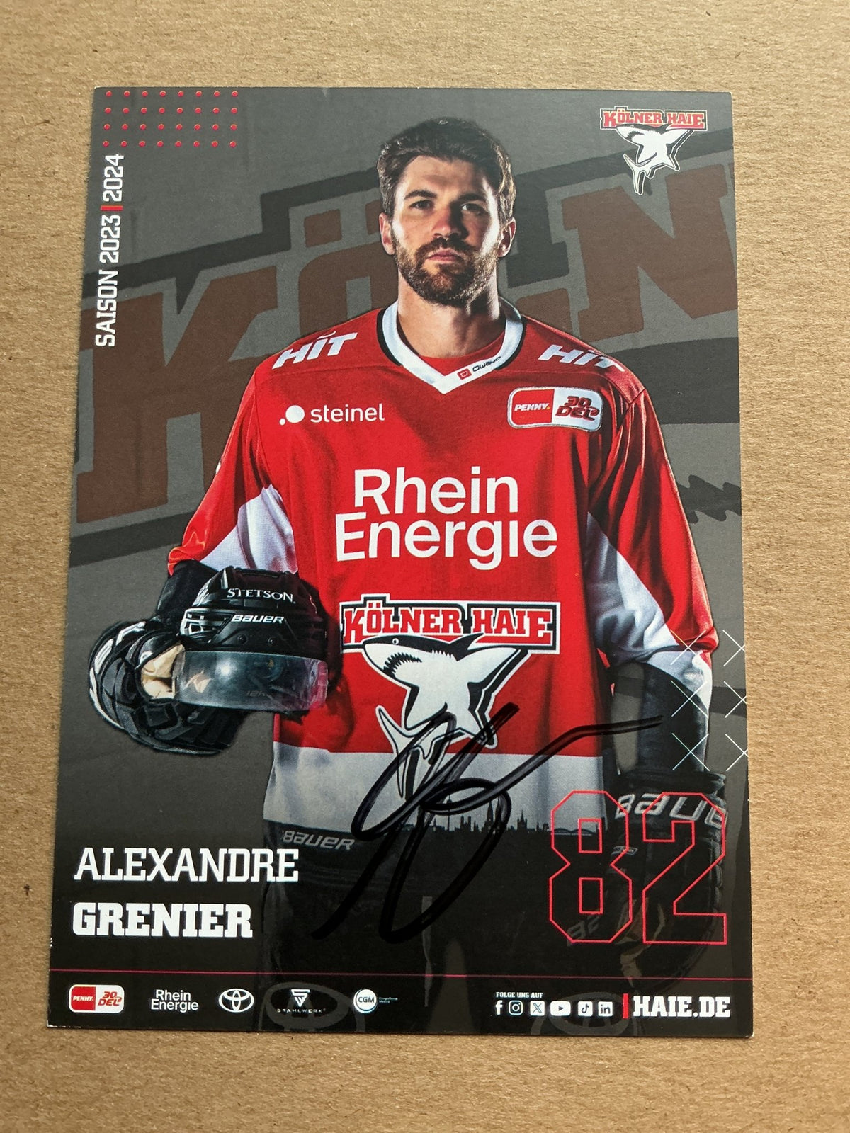Alexandre Grenier, Canada 🇨🇦 Kölner Haie 2023/24 hand signed - Autographs-World