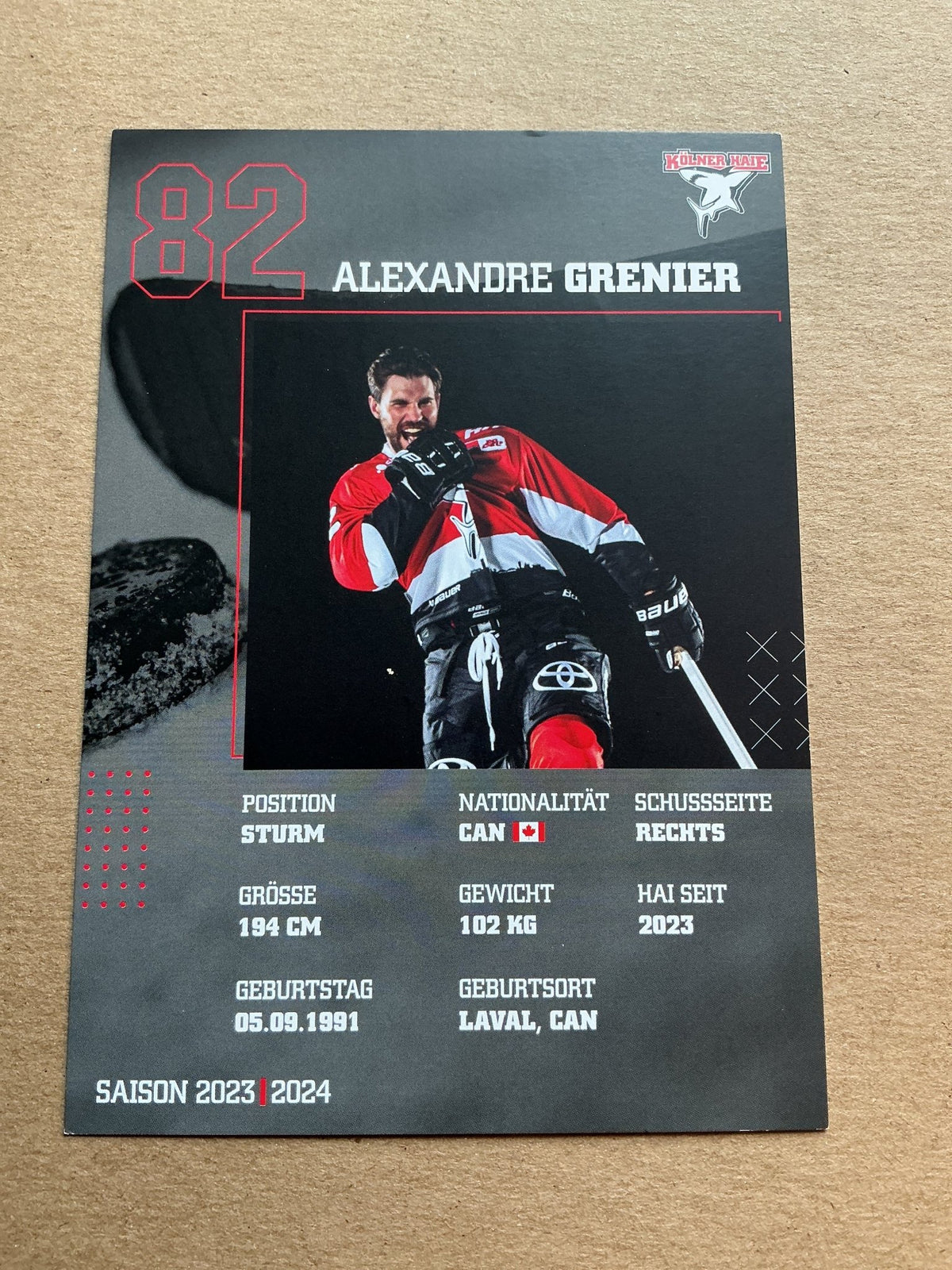 Alexandre Grenier, Canada 🇨🇦 Kölner Haie 2023/24 hand signed - Autographs-World