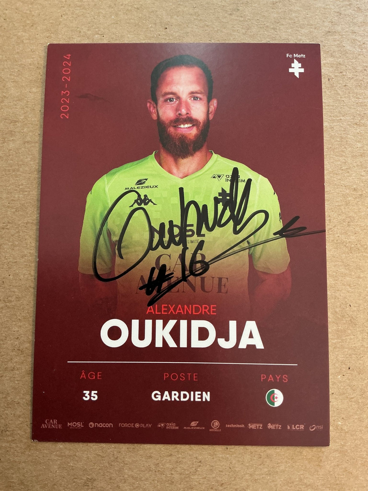 Alexandre Oukidja, Algeria 🇩🇿 FC Metz 2023/24 hand signed - Autographs-World