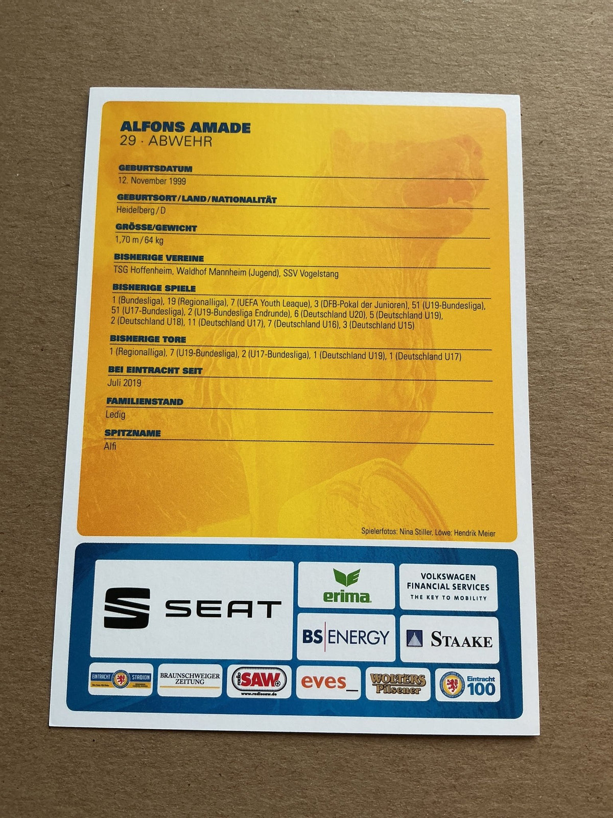 Alfons Amade, Germany 🇩🇪 Eintracht Braunschweig 2019/20 hand signed - Autographs-World