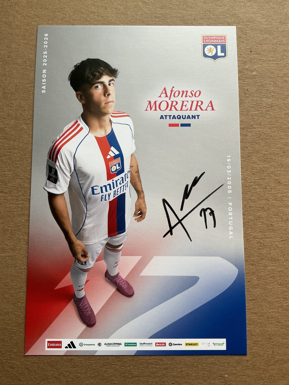 Alfonso Moreira, Portugal 🇵🇹 Olympique Lyon 2025/26 hand signed - Autographs-World