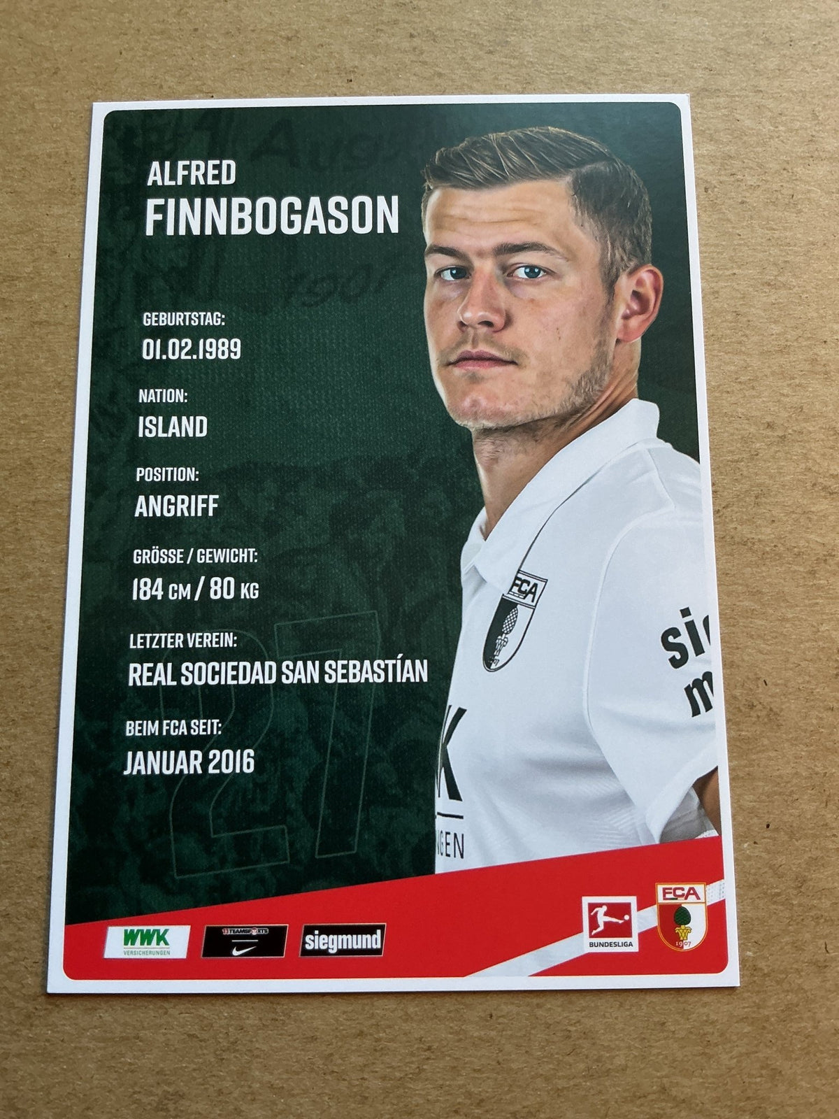 Alfred Finnbogason, Iceland 🇮🇸 FC Augsburg 2020/21 hand signed - Autographs-World