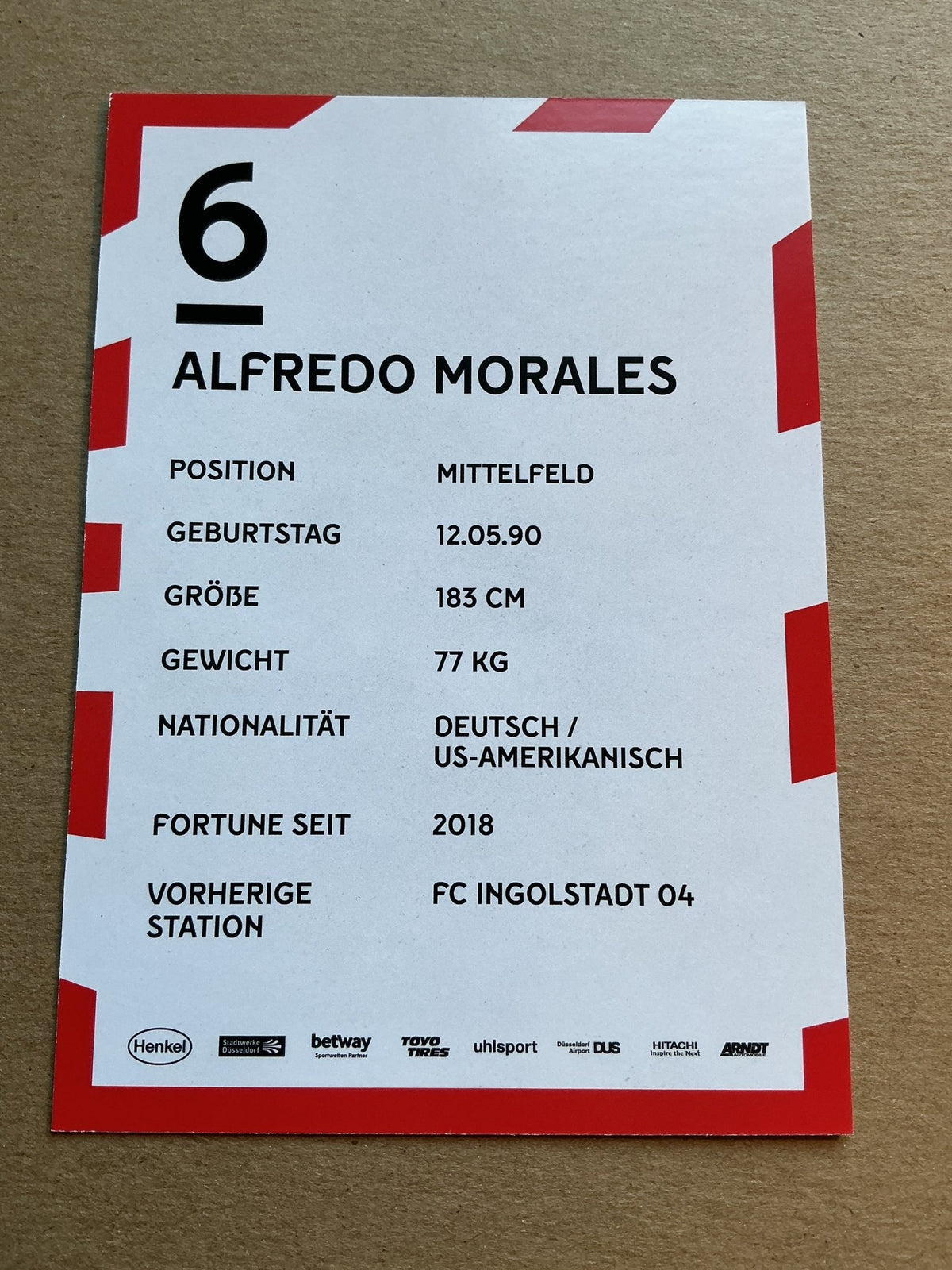 Alfredo Morales, USA 🇺🇸 Fortuna Düsseldorf 2019/20 hand signed - Autographs-World