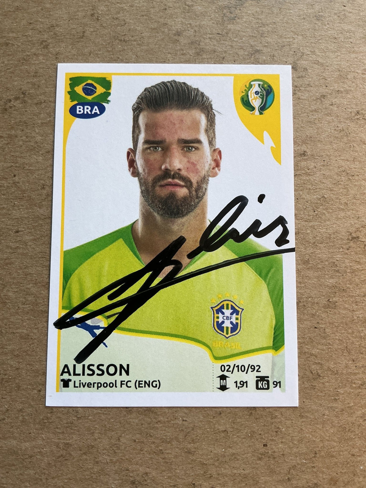 Alisson, Brazil 🇧🇷 Copa America 2019 Panini hand signed - Autographs-World