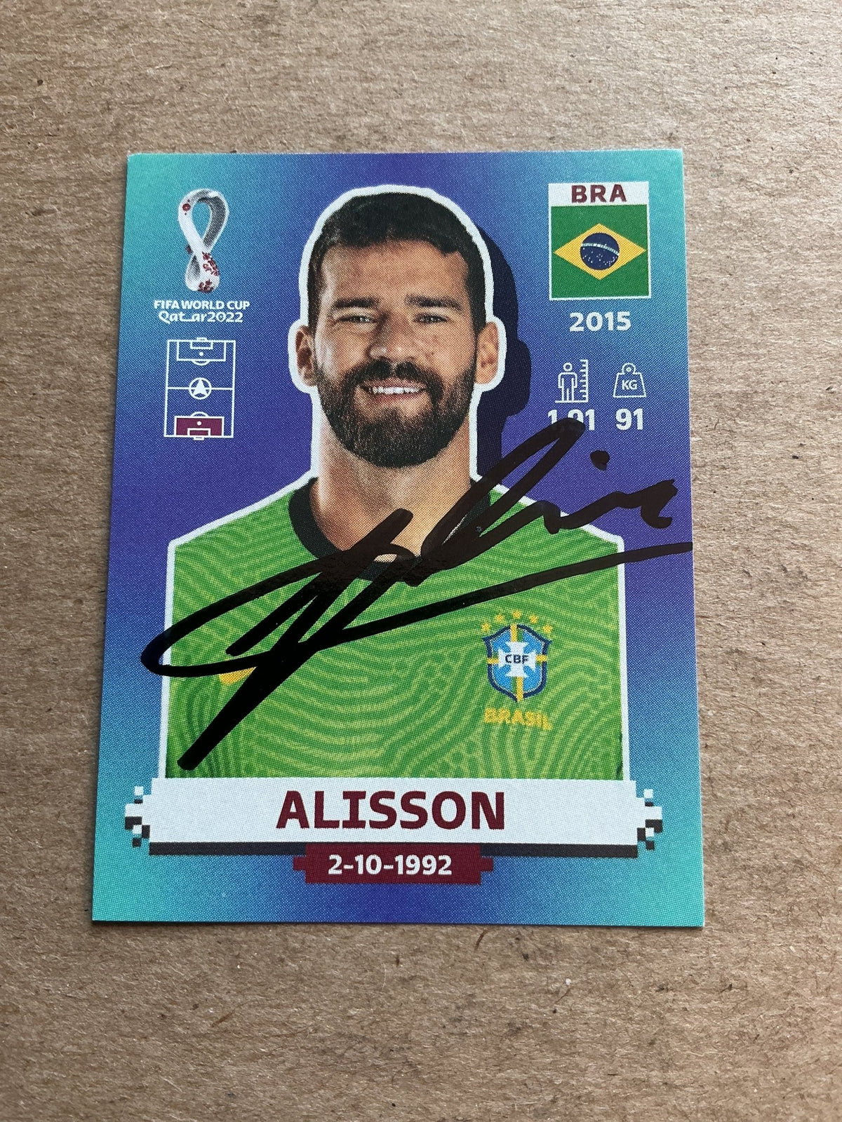 Alisson, Brazil 🇧🇷 FIFA World Cup 2022 Panini hand signed - Autographs-World