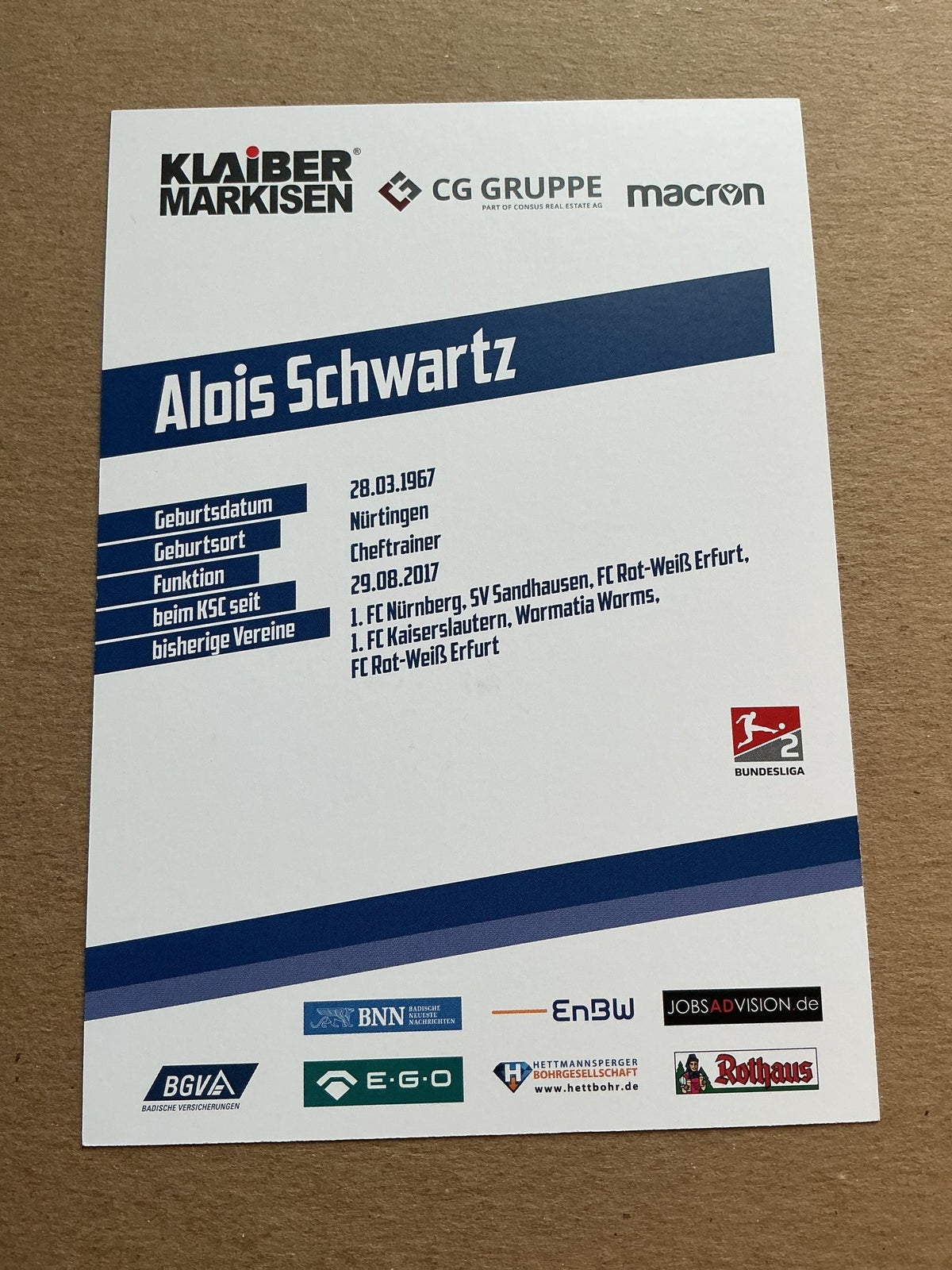 Alois Schwartz, Germany 🇩🇪 Karlsruher SC 2019/20 hand signed - Autographs-World