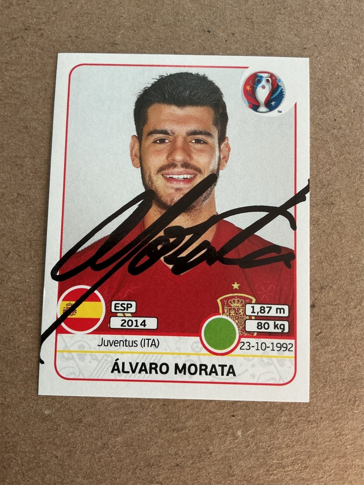 Alvaro Morata, Spain 🇪🇸 UEFA Euro 2016 Panini hand signed - Autographs-World