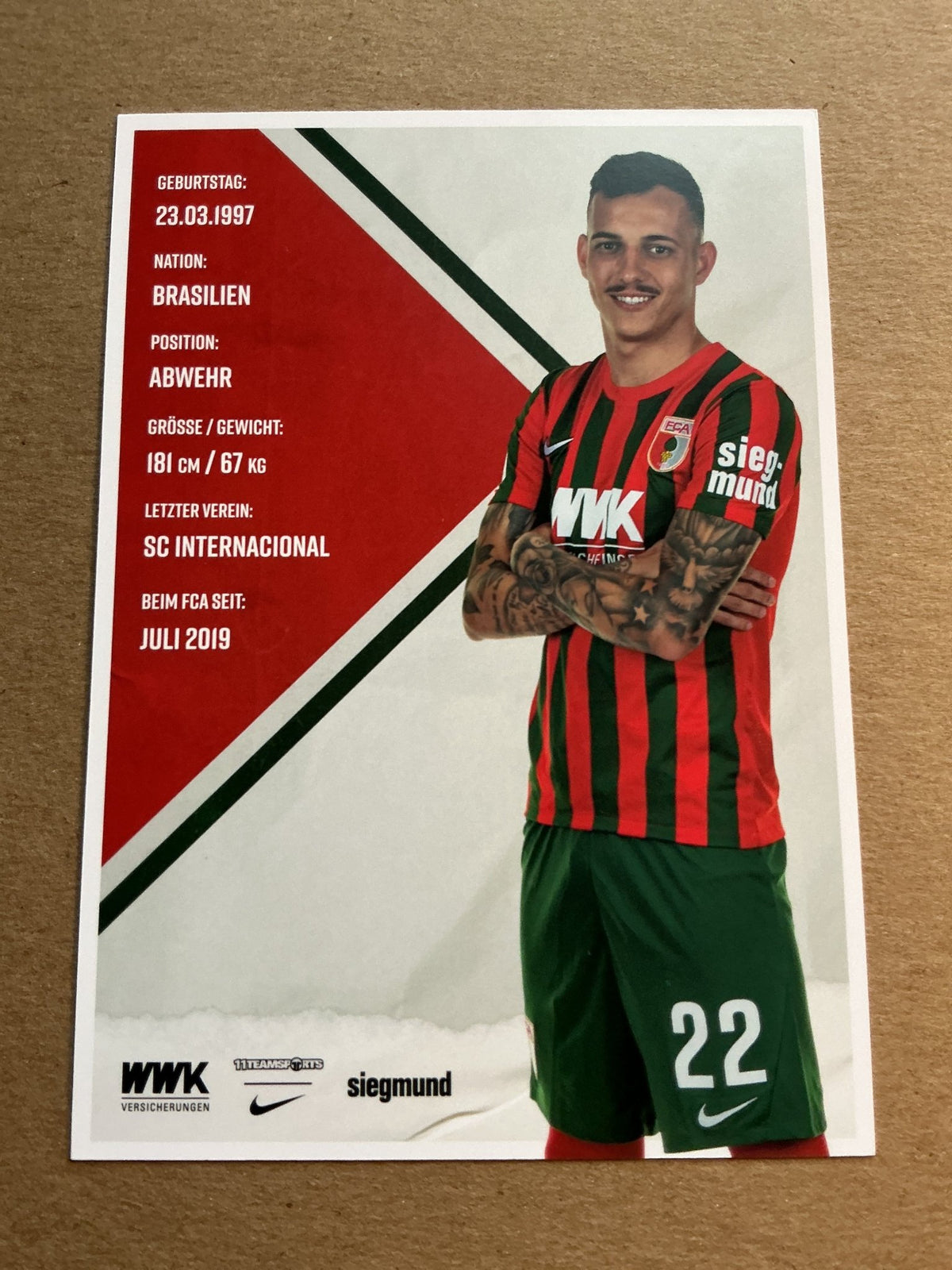 Amaral Borduchi Iago, Brazil 🇧🇷 FC Augsburg 2021/22 hand signed - Autographs-World