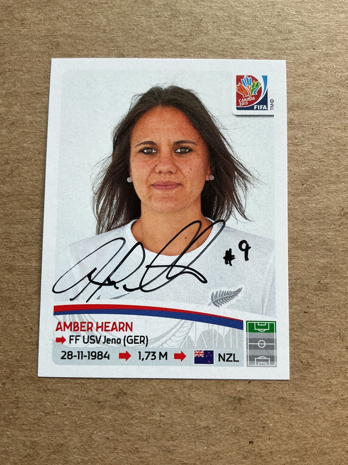 Amber Hearn, New Zealand 🇳🇿 FIFA Women’s World Cup 2015 Panini hand signed - Autographs-World
