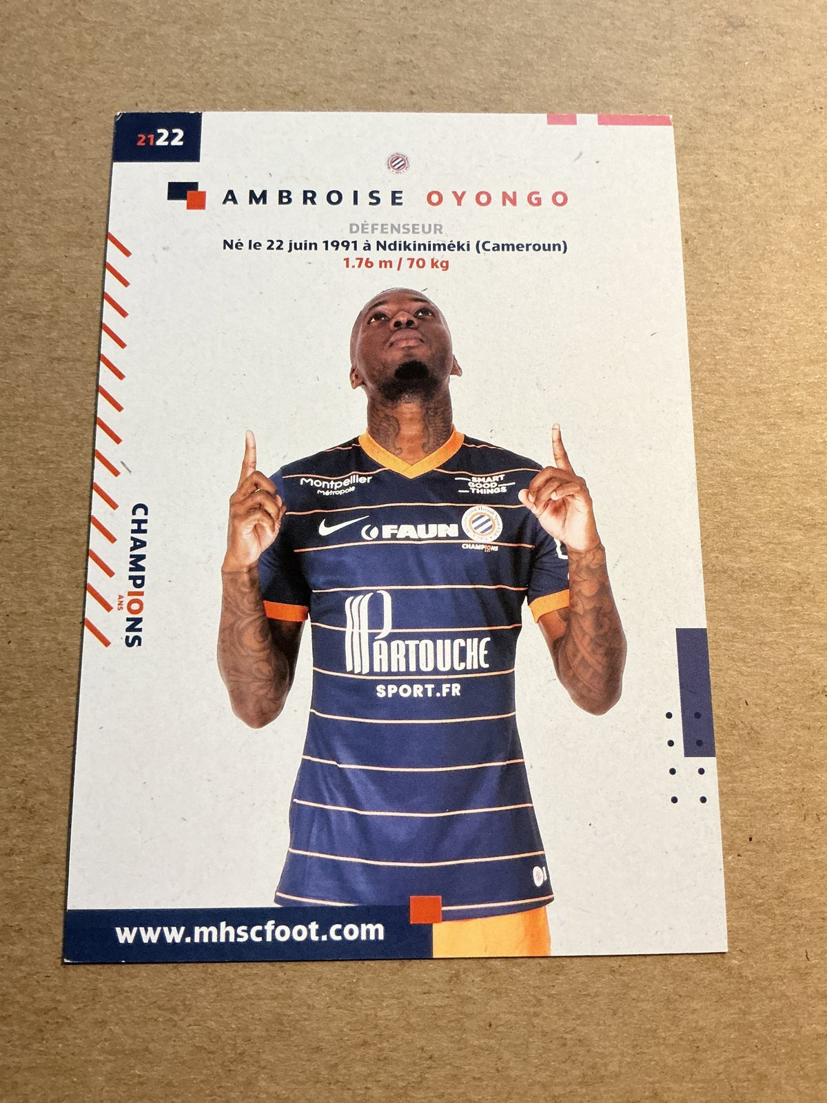 Ambroise Oyongo, Cameroon 🇨🇲 Montpellier HSC 2021/22 hand signed - Autographs-World