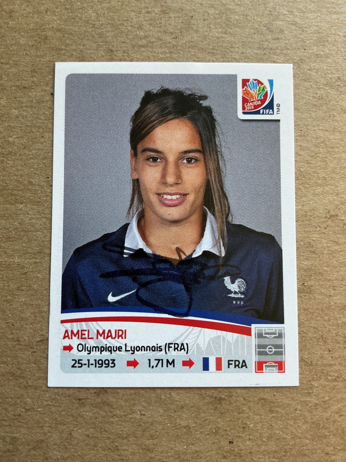 Amel Majri, France 🇫🇷 FIFA Women’s World Cup 2015 Panini hand signed - Autographs-World