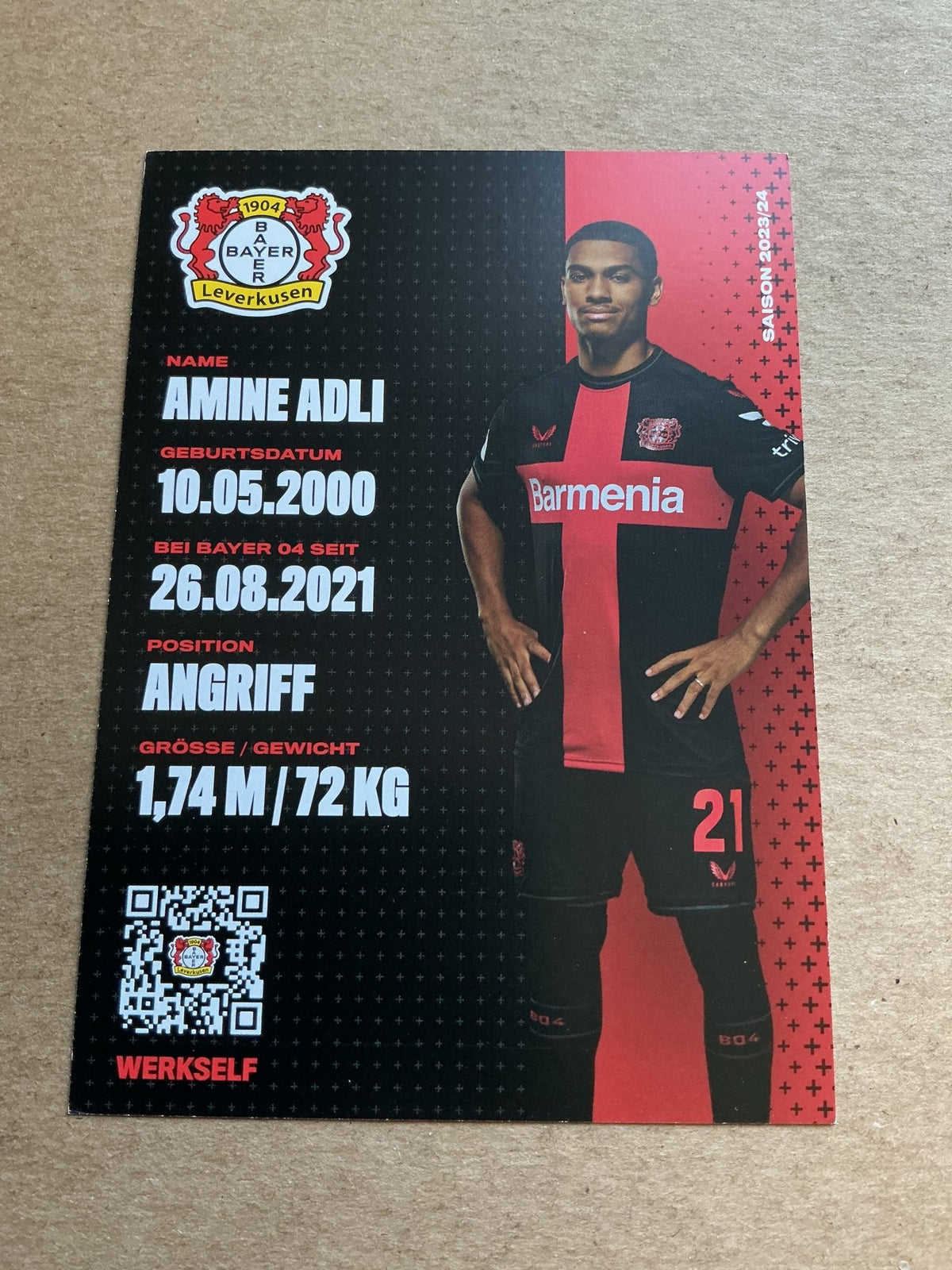 Amine Adli, Morocco 🇲🇦 Bayer 04 Leverkusen 2023/24 hand signed - Autographs-World