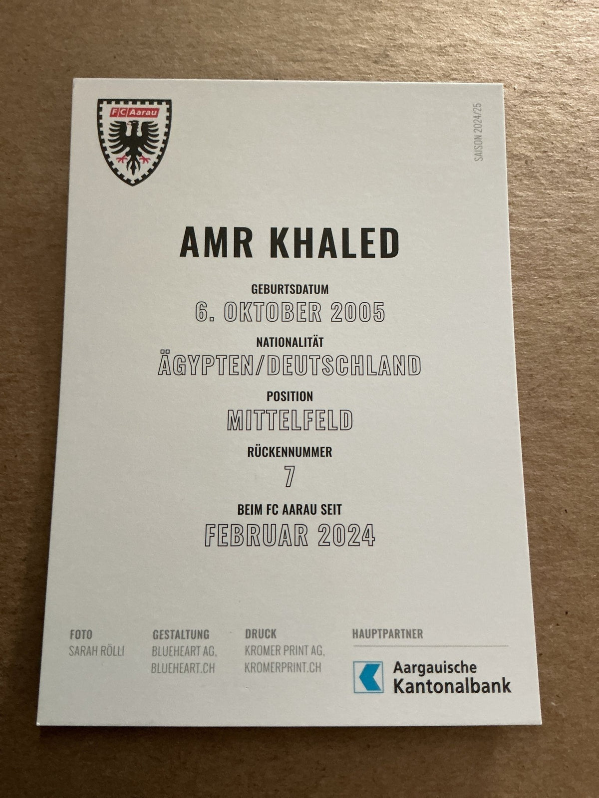 Amr Khaled, Egypt 🇪🇬 FC Aarau 2024/25 hand signed - Autographs-World