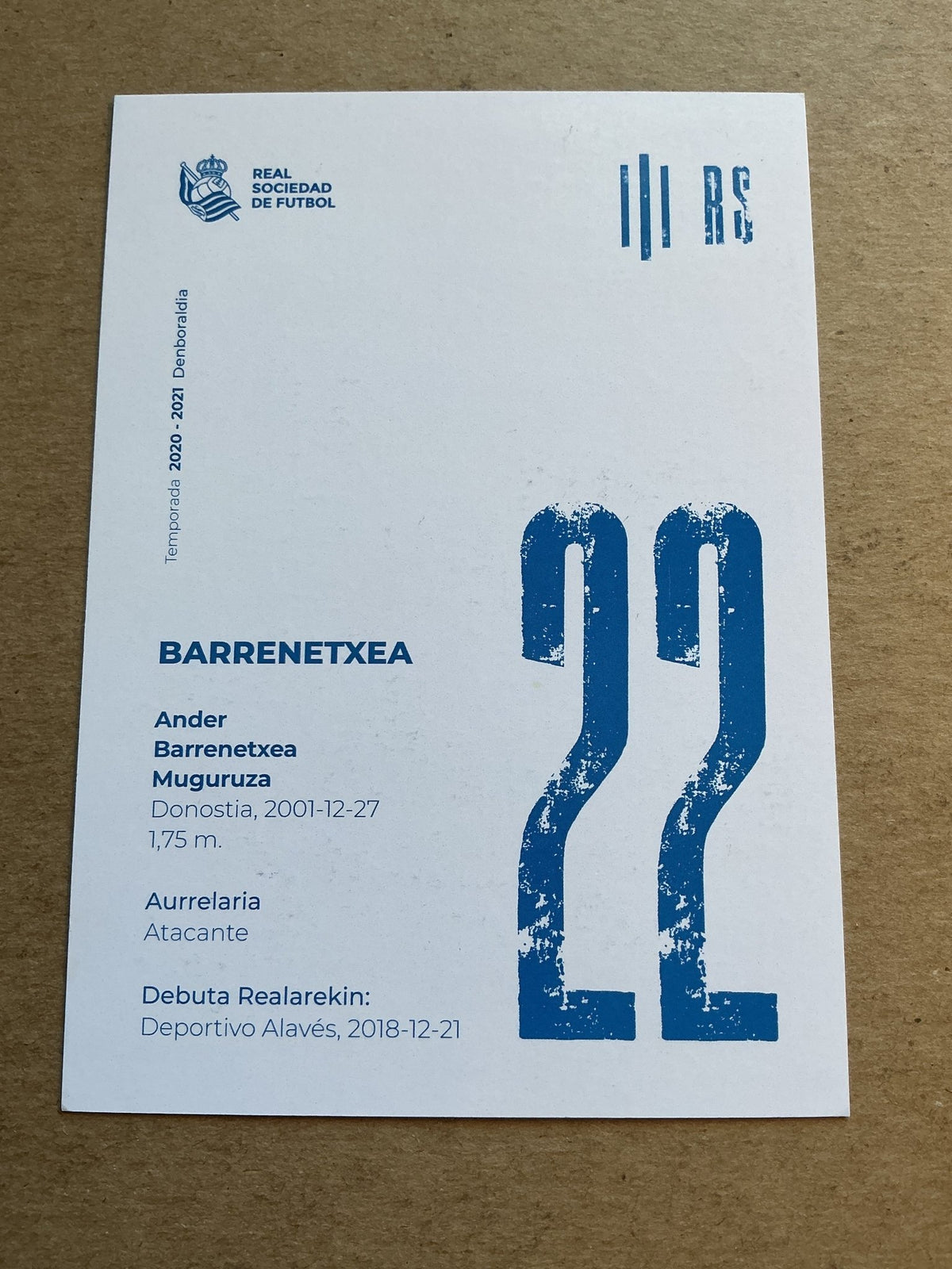 Ander Barrenetxea, Spain 🇪🇸 Real Sociedad 2020/21 hand signed - Autographs-World