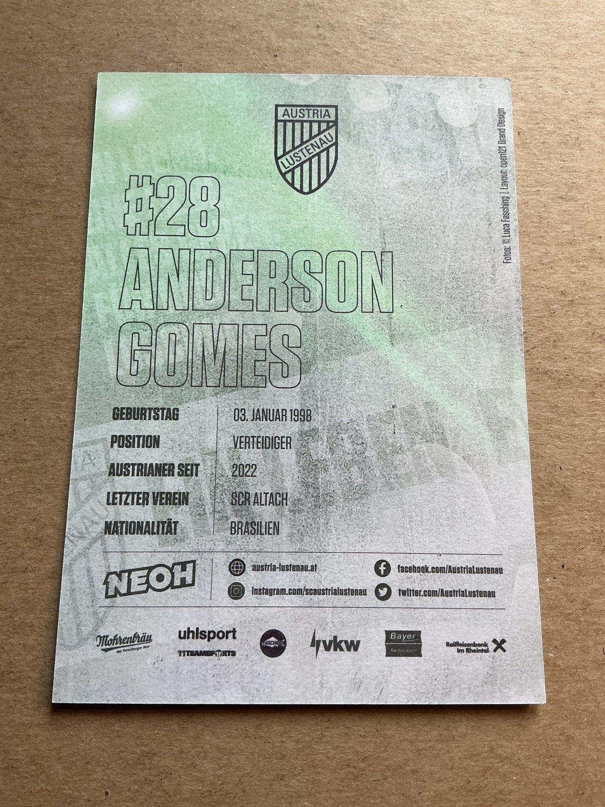 Anderson, Brazil 🇧🇷 SC Austria Lustenau 2023/24 hand signed - Autographs-World